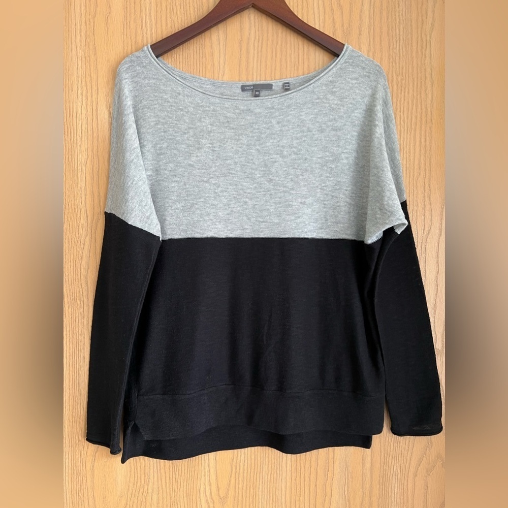 Vince. | Women’s Size XS | Gray Black Color Block | Cotton Slub Sweater